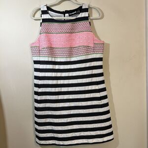 Desigual By C LaCroix Sz 42 Large Sheath Dress Stripe Black White Pink Green